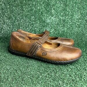 Born W62398 Leather Mary Jane Comfort Walking Flat Brown Shoes Womens Size 6.5